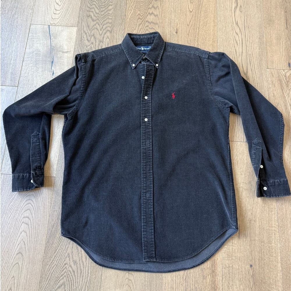 Vintage Ralph Lauren Black Corduroy Button Down Shirt M